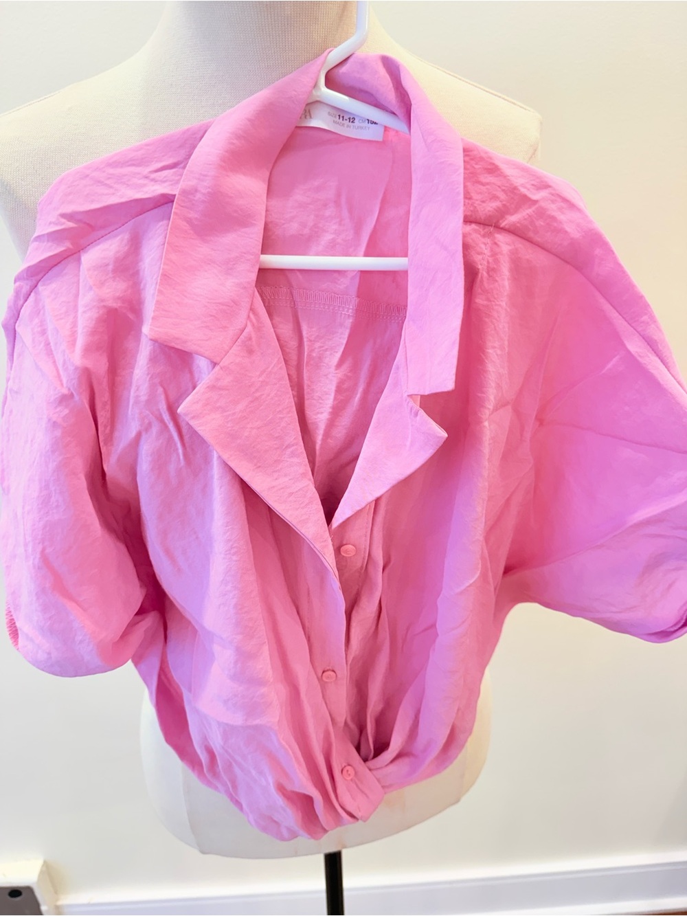 Zara Bright Pink Short-Sleeve Button-Front Blouse